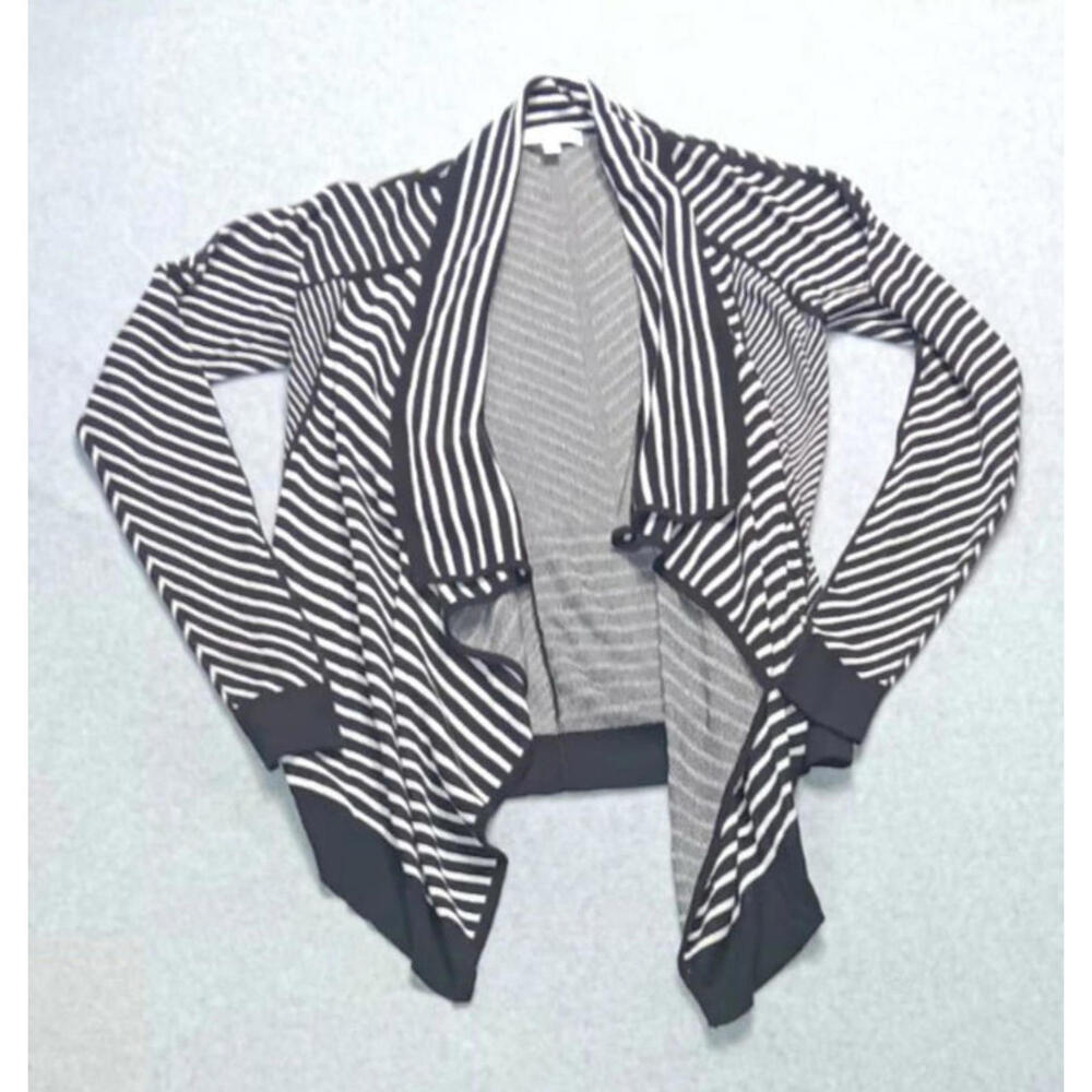 Foxcroft Open Front Cardigan Women's Size Small Black and White Striped tiered